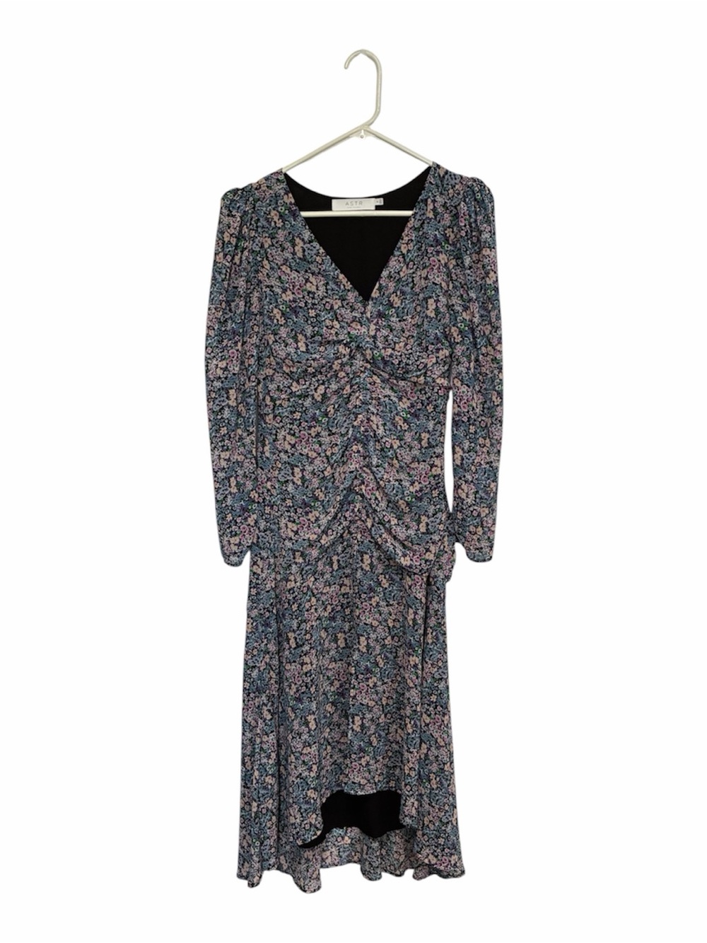 Astr Floral High-Low Maxi Dress in Blue and Pink